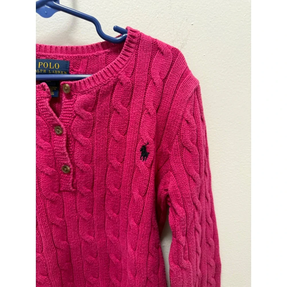 Polo Ralph Lauren Kids Pink Cable Knit Cotton Sweater Elbow Patches 6X